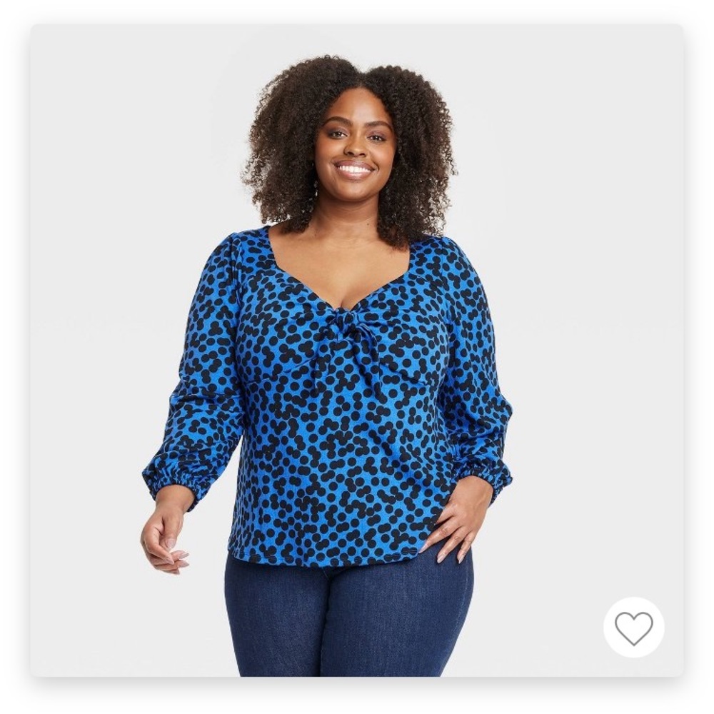 NWT Ava & Viv Long Sleeve Tie Front Blue Polka Dot Top from Target, Plus…